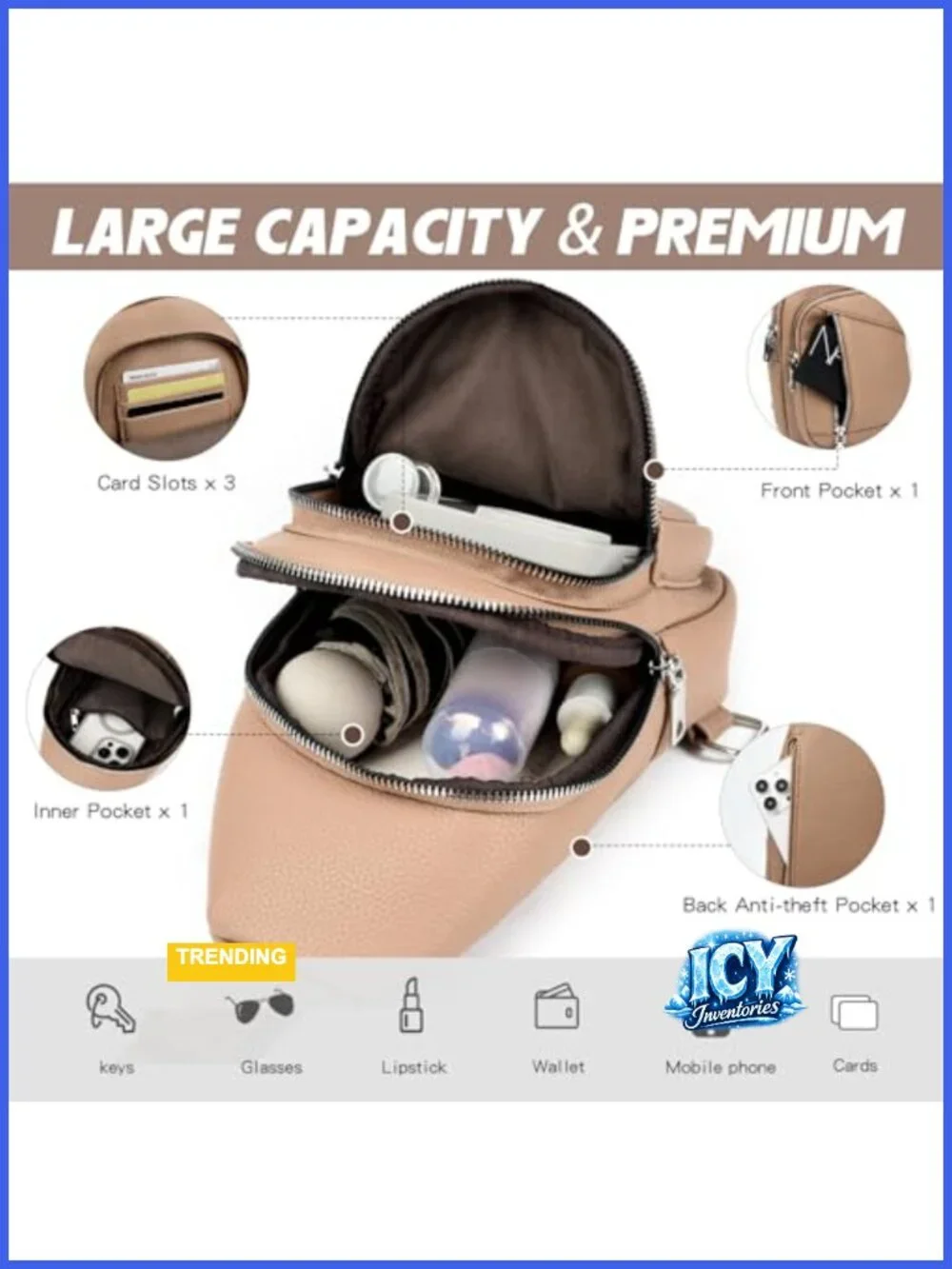 Faux Leather Crossbody Sling Bag Women 2-in-1 Mini Backpack Detachable Straps